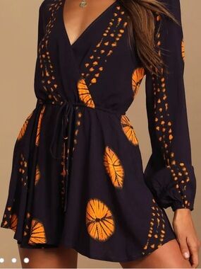 Lulu's Navy and Orange Floral Wrap Tunic